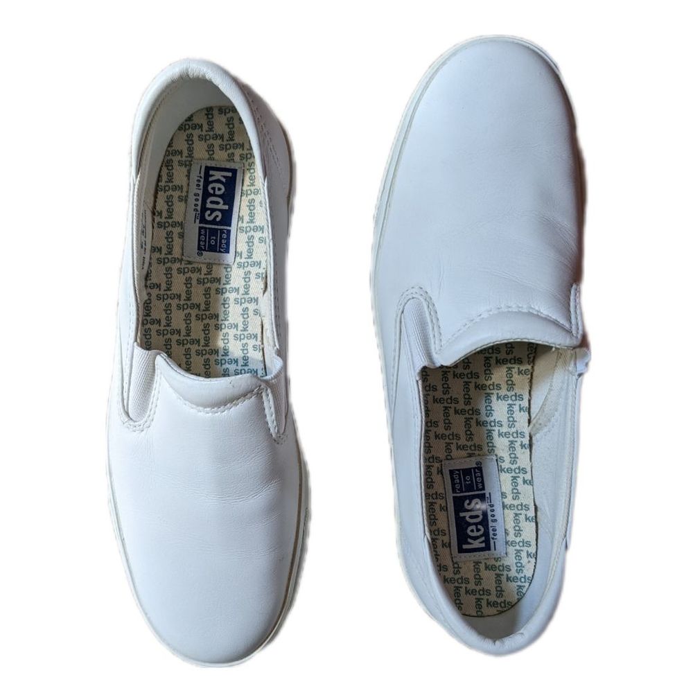 Keds ready to wear white leather slip on sneakers women's 7.5 machine washable